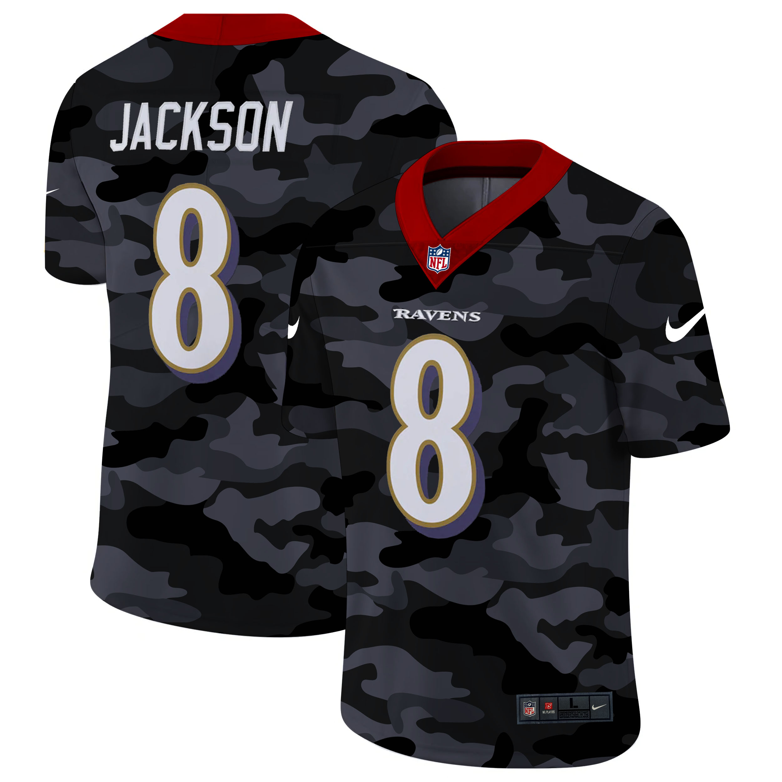 Men's Baltimore Ravens #8 Lamar Jackson 2020 Camo Limited Jersey